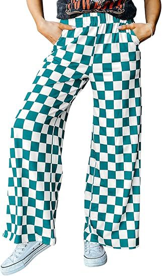 Damen Karierte Palazzo-Hose mit Elastischem Bund und Praktischen Seitentaschen Heidi-Mode - Image 13