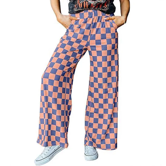 Damen Karierte Palazzo-Hose mit Elastischem Bund und Praktischen Seitentaschen Heidi-Mode - Image 5