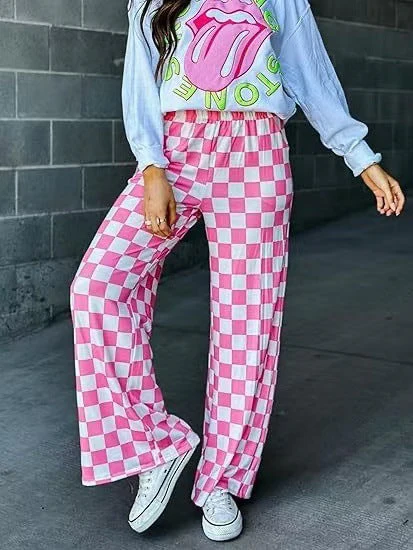 Damen Karierte Palazzo-Hose mit Elastischem Bund und Praktischen Seitentaschen Heidi-Mode - Image 7