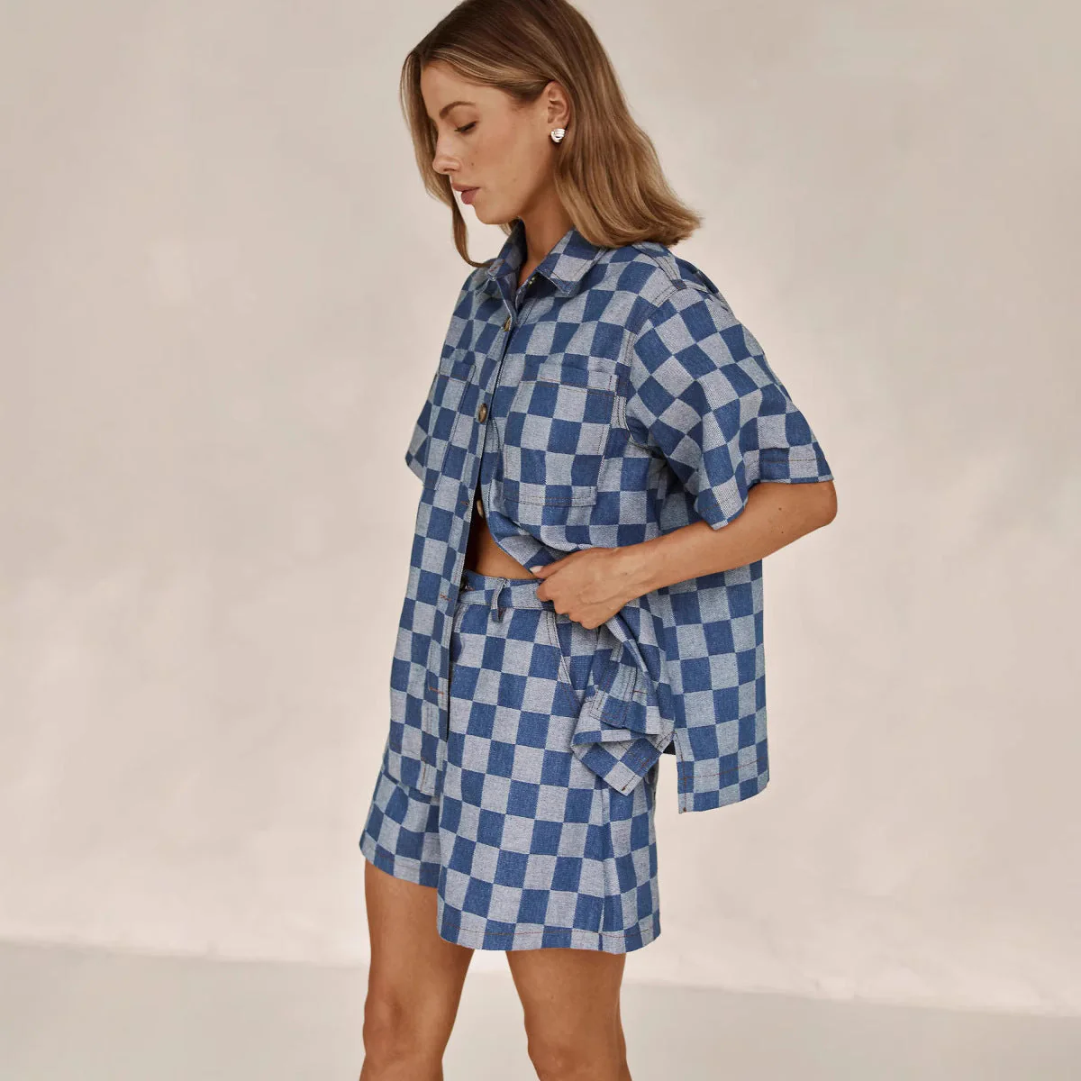 Damen Karierter Hemden-Set Aus Denim Heidi-Mode - Image 2
