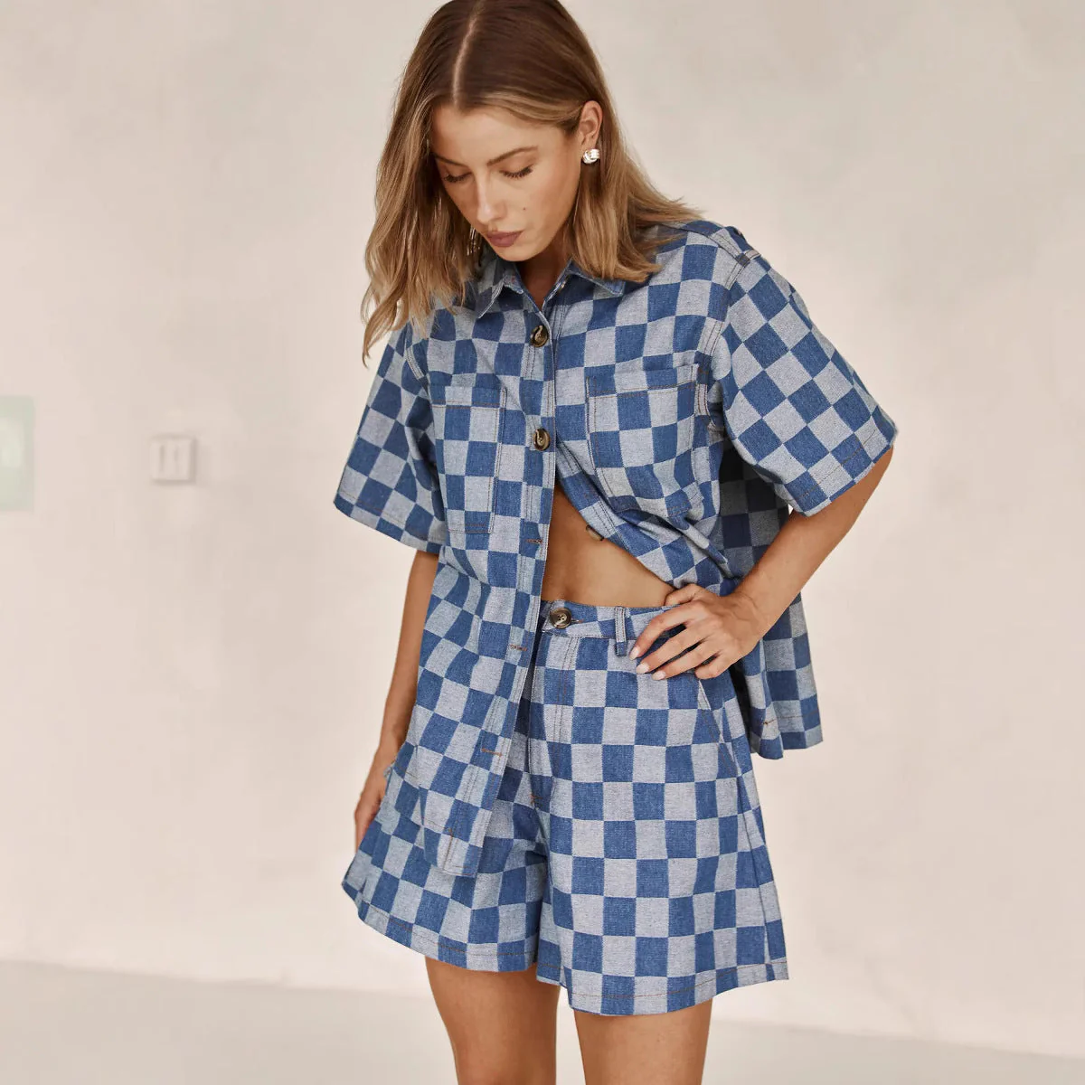 Damen Karierter Hemden-Set Aus Denim Heidi-Mode - Image 4