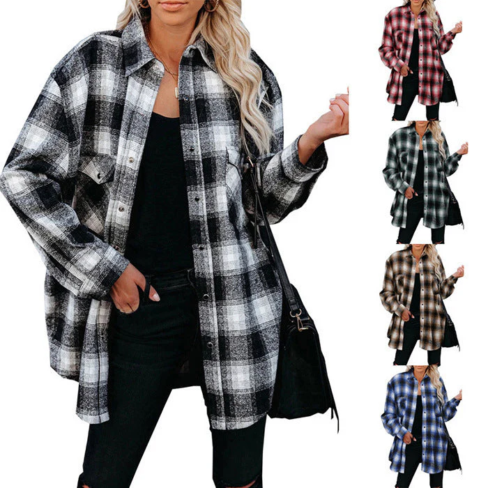 Damen Karo-Hemdjacke Aus Weichem Flanell mit Praktischen Taschen Heidi-Mode