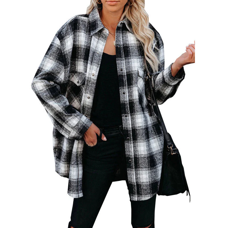 Damen Karo-Hemdjacke Aus Weichem Flanell mit Praktischen Taschen Heidi-Mode - Image 2
