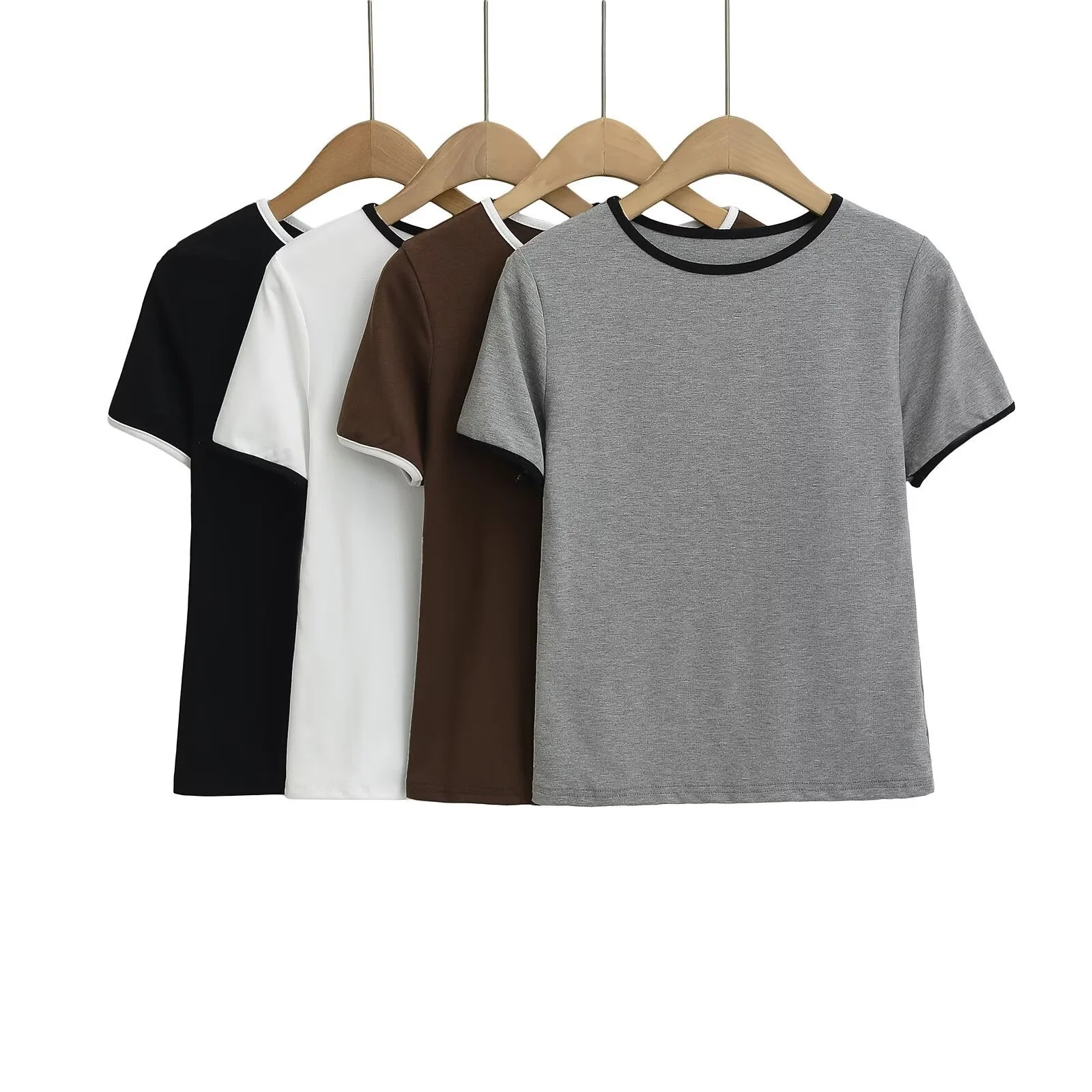 Damen Klassisches T-Shirt mit Kontrastierenden Ärmelabschlüssen und Hochwertiger Baumwolle Heidi-Mode
