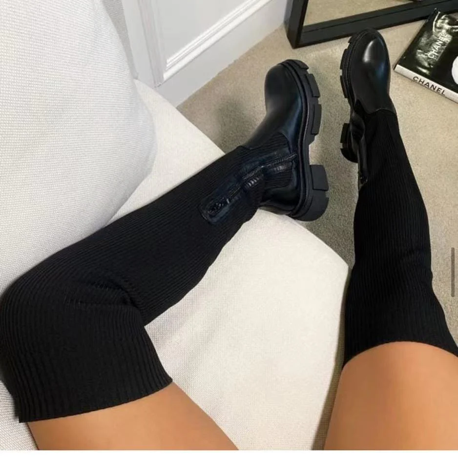 Damen kniehohe Stiefel mit auffälliger Sohle Heidi Mode