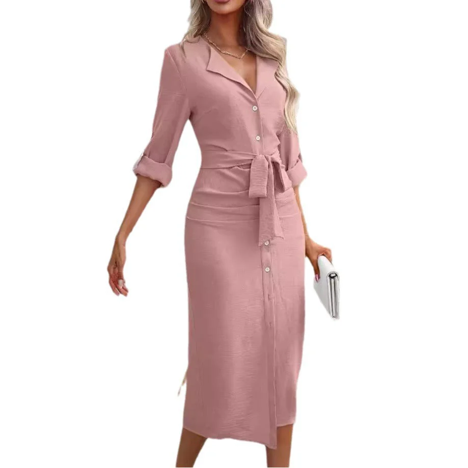 Damen Knielanges Hemdblusenkleid mit Gürtel und Modernem Revers Heidi-Mode - Image 5
