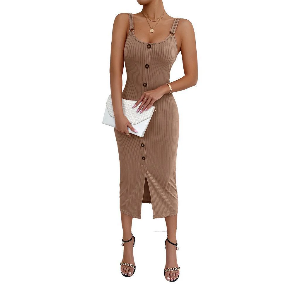 Damen Knielanges Kleid mit vertikalem Rippdesign und praktischen Knopfdetails Heidi-Mode - Image 7