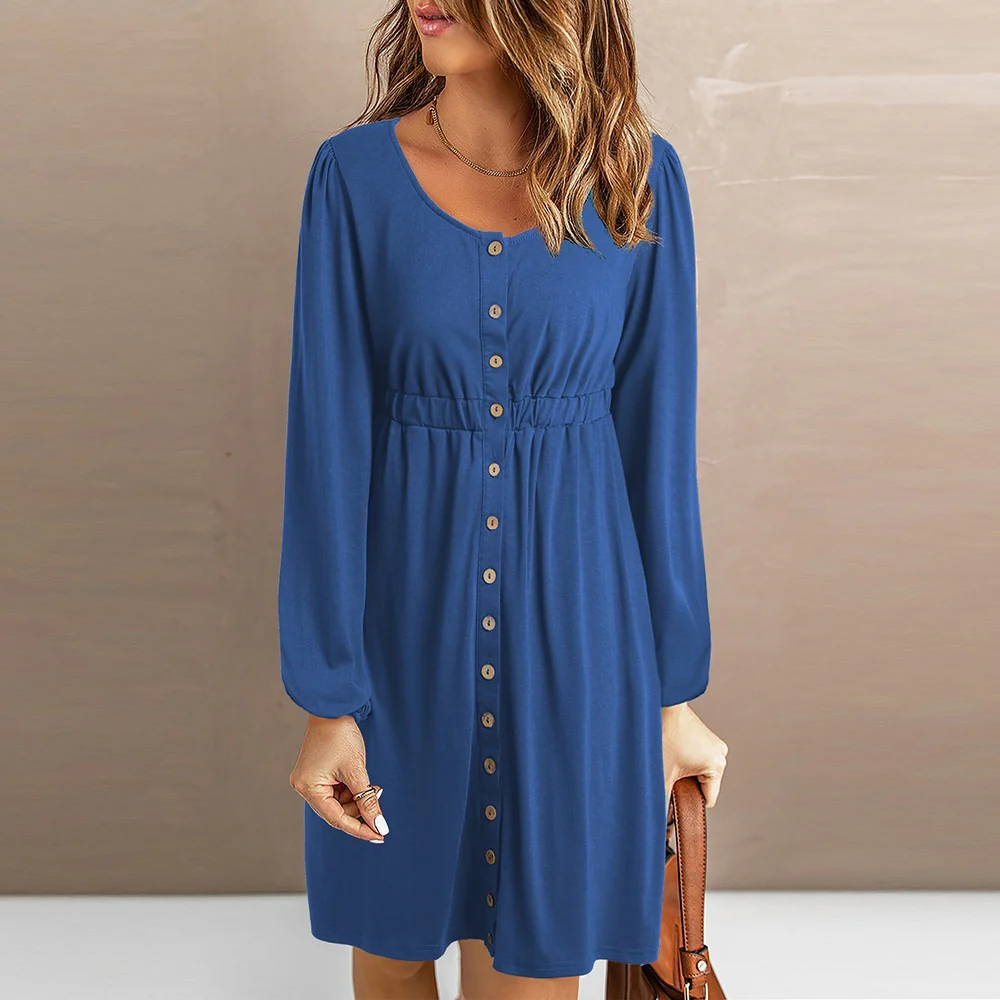 Damen Knopfleisten-Kleid mit elastischem Bund Heidi-Mode - Image 5