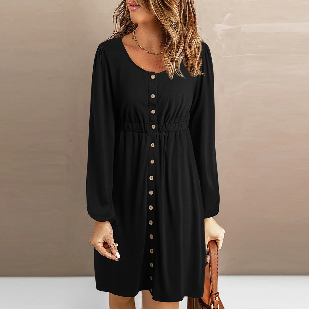 Damen Knopfleisten-Kleid mit elastischem Bund Heidi-Mode - Image 7