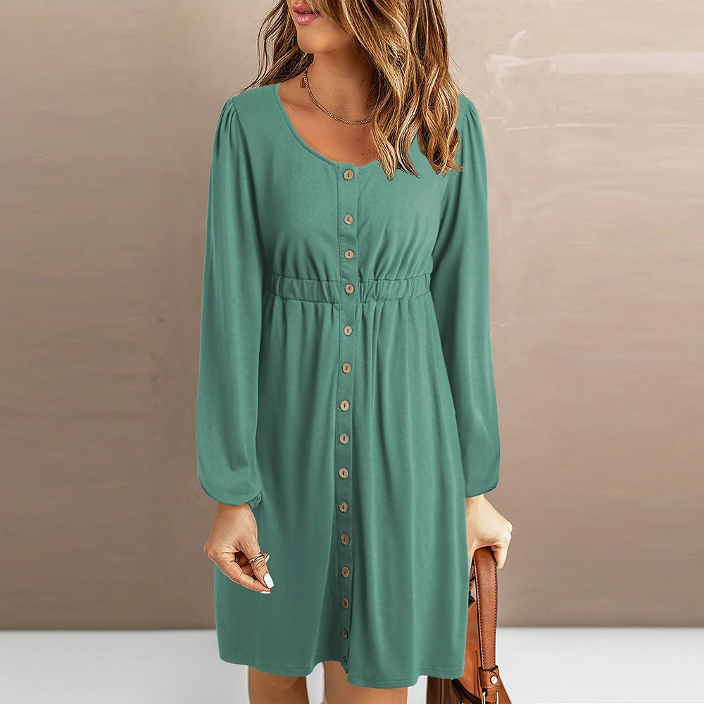 Damen Knopfleisten-Kleid mit elastischem Bund Heidi-Mode - Image 8