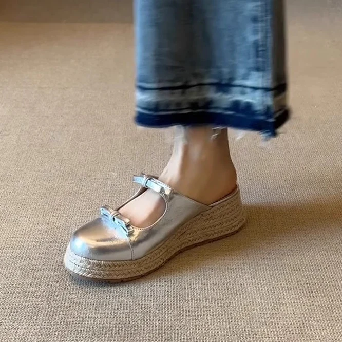 Damen komfortable Espadrilles-Pantoletten mit Schleifen-Applikation Heidi Mode - Image 2
