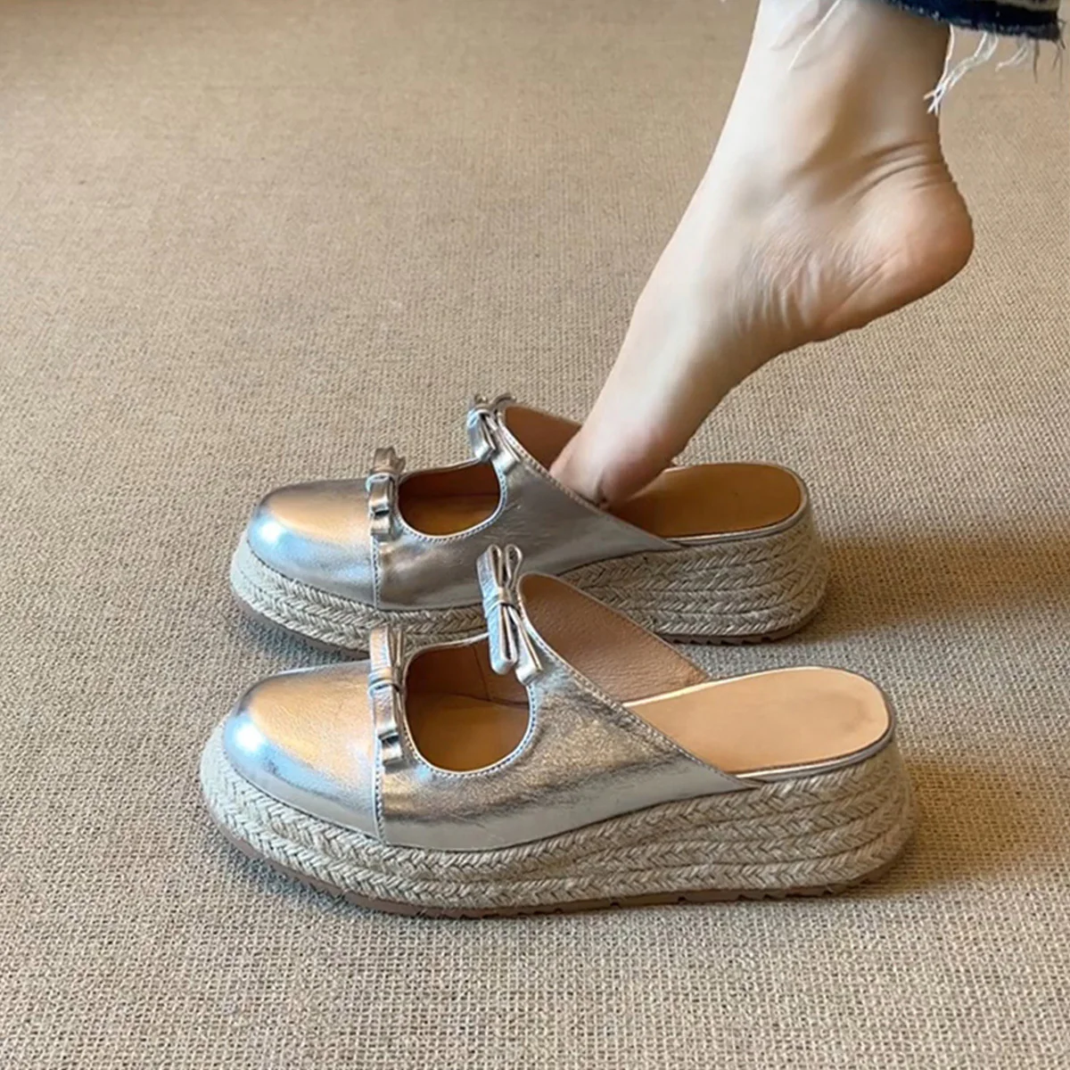 Damen komfortable Espadrilles-Pantoletten mit Schleifen-Applikation Heidi Mode - Image 6