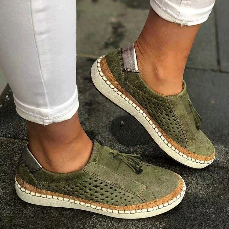 Damen Komfortable Slip-On Sneakers mit atmungsaktivem Obermaterial und dekorativen Fransen Heidi-Mode - Image 3
