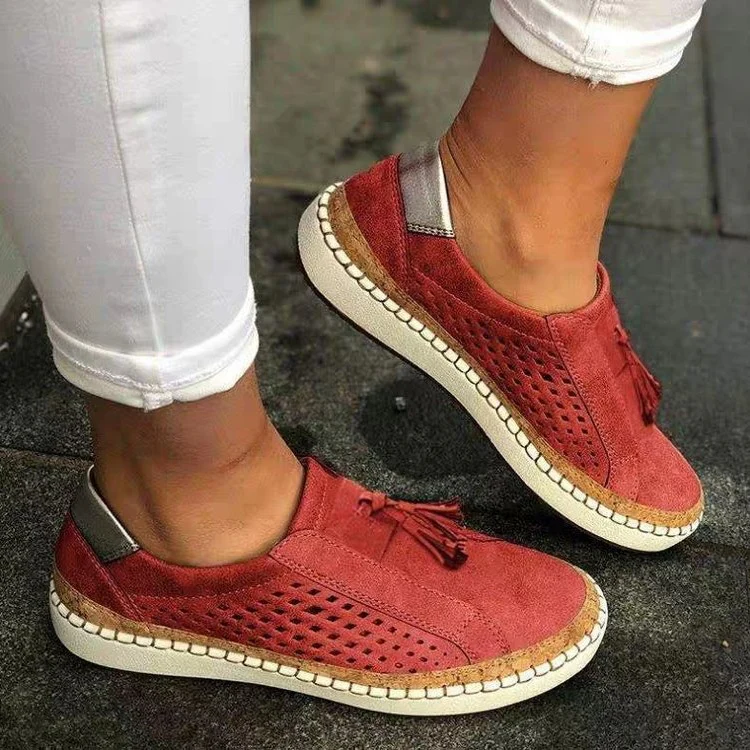 Damen Komfortable Slip-On Sneakers mit atmungsaktivem Obermaterial und dekorativen Fransen Heidi-Mode - Image 4