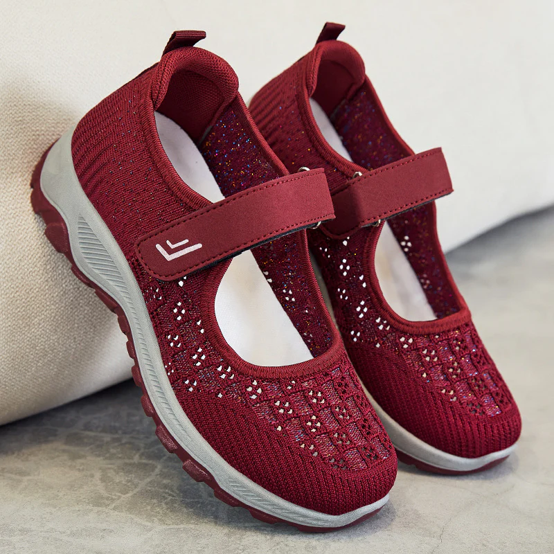 Damen Komfortable Slip-On Sportschuhe mit verstellbarem Klettverschluss und atmungsaktivem Obermaterial Heidi Mode