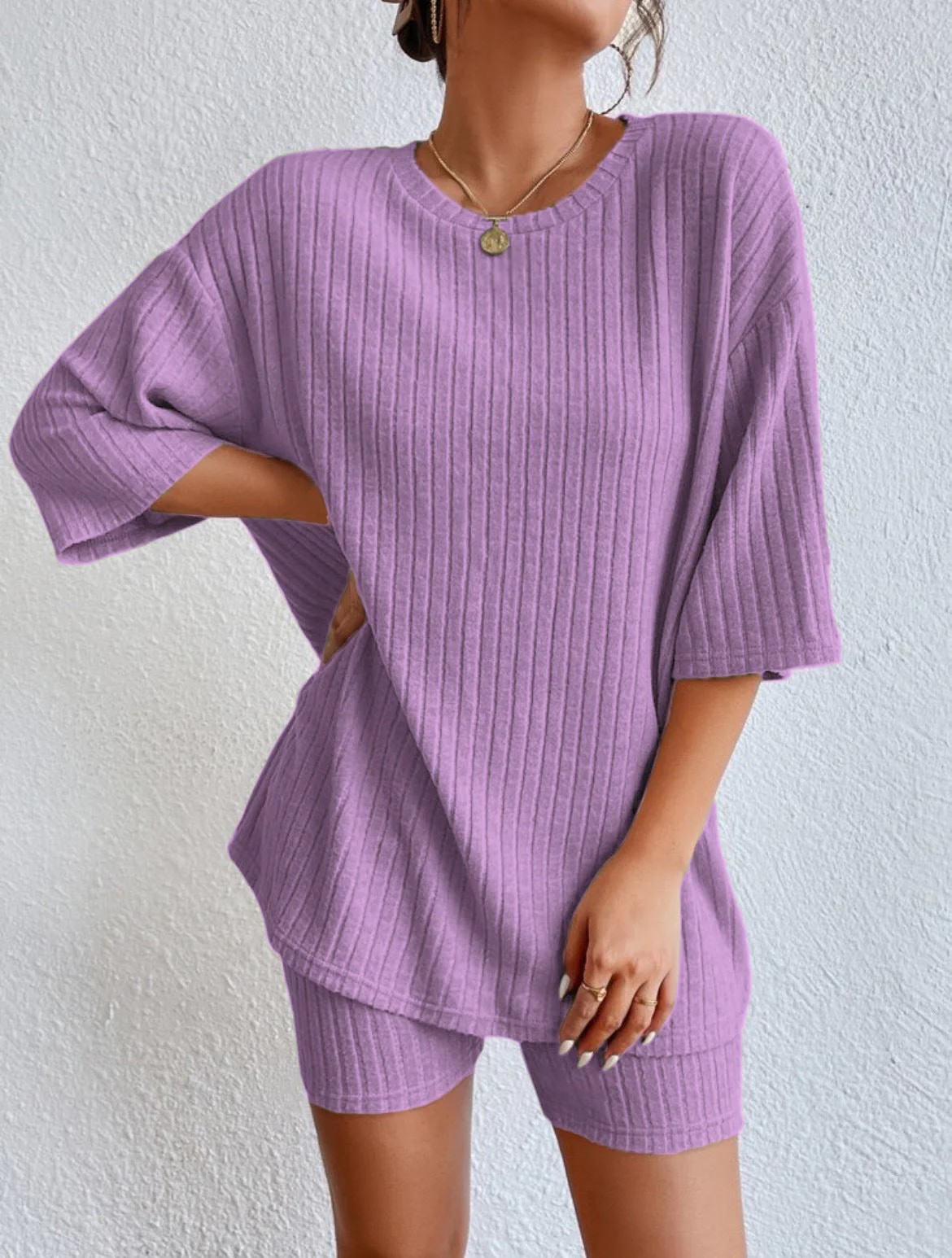 Damen Komfortables Kurzarm Set mit Rippstrick und Relaxed Schnitt Heidi-Mode - Image 11