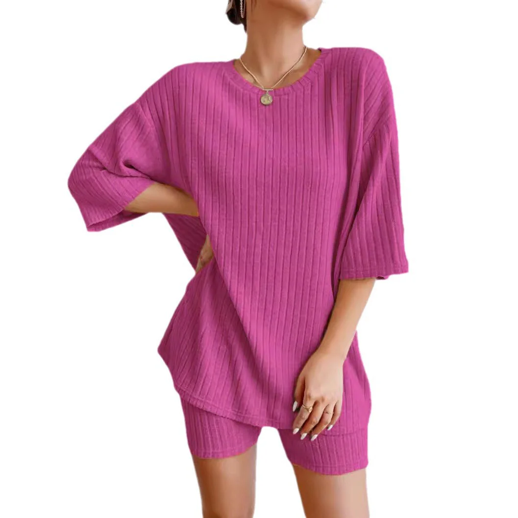 Damen Komfortables Kurzarm Set mit Rippstrick und Relaxed Schnitt Heidi-Mode - Image 5