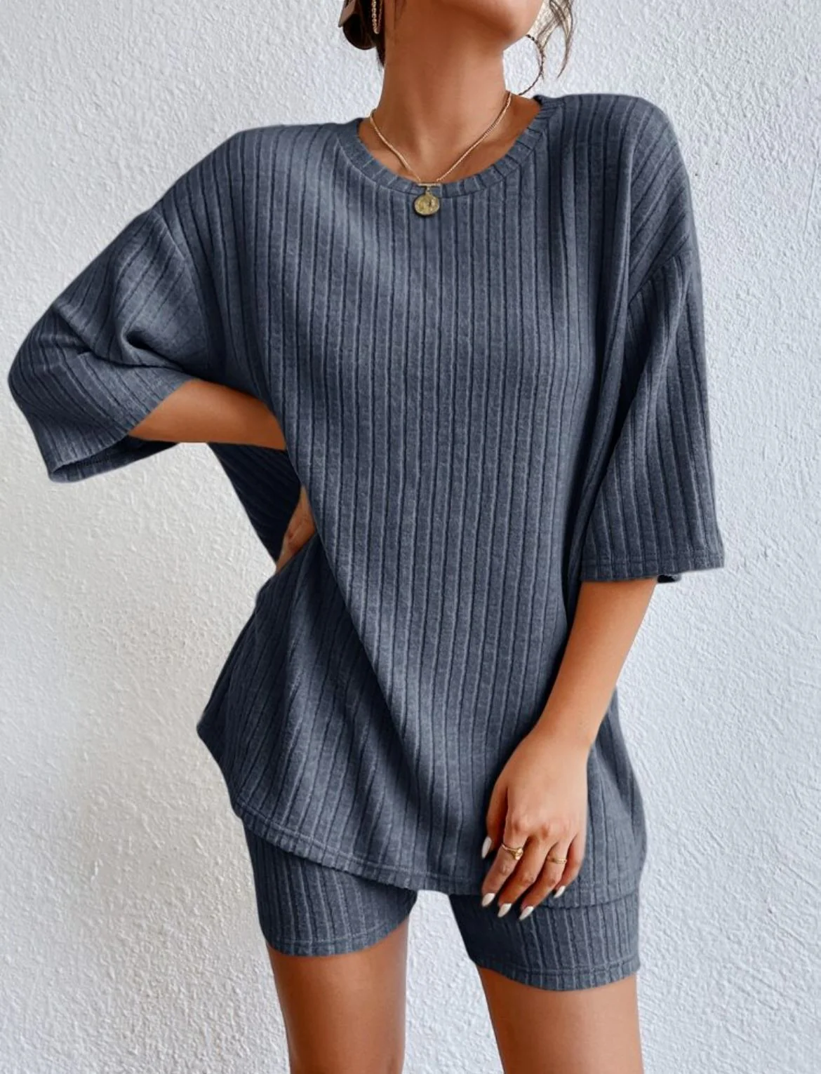 Damen Komfortables Kurzarm Set mit Rippstrick und Relaxed Schnitt Heidi-Mode - Image 7