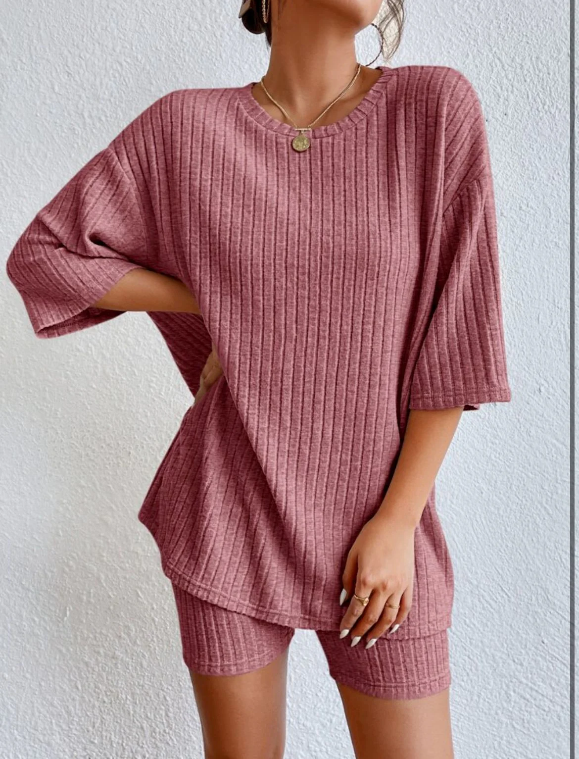 Damen Komfortables Kurzarm Set mit Rippstrick und Relaxed Schnitt Heidi-Mode - Image 8