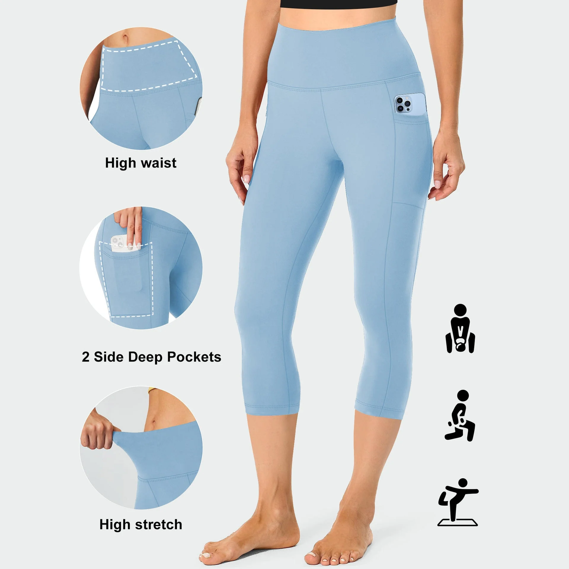 Damen Kompressions-Leggings mit Bauchkontrolle und Seitlichen Taschen Heidi-Mode - Image 5