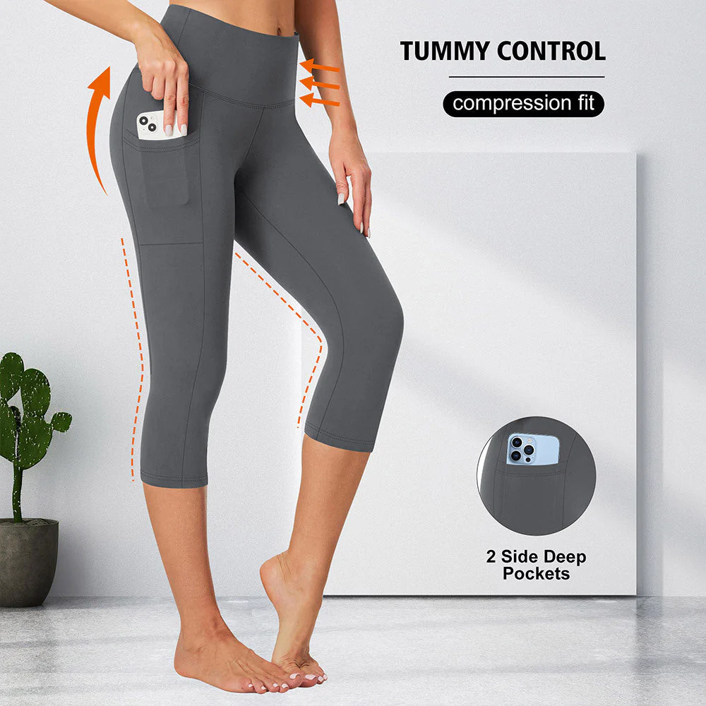 Damen Kompressions-Leggings mit Bauchkontrolle und Seitlichen Taschen Heidi-Mode - Image 7