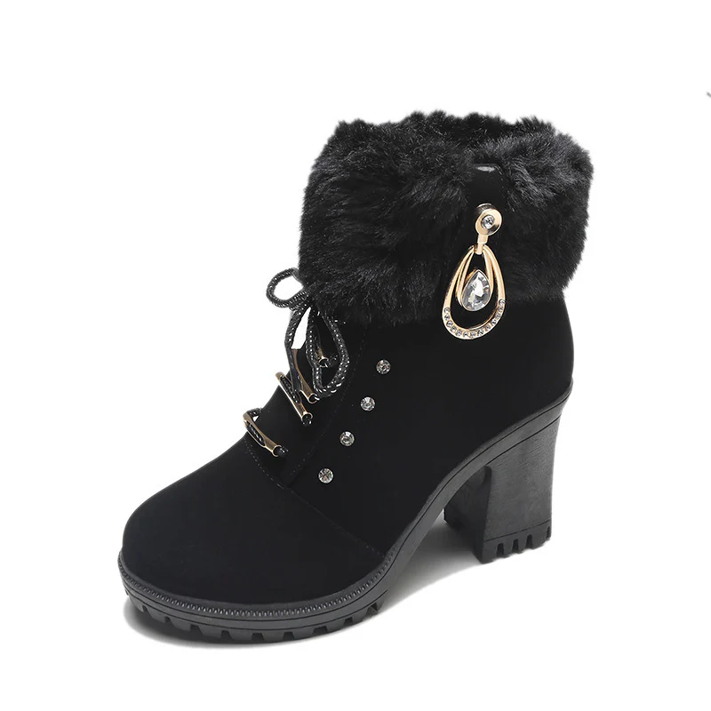 Damen Kunstfellgefütterte Stiefeletten mit eleganten Schnallen und robustem Blockabsatz Heidi Mode - Image 6