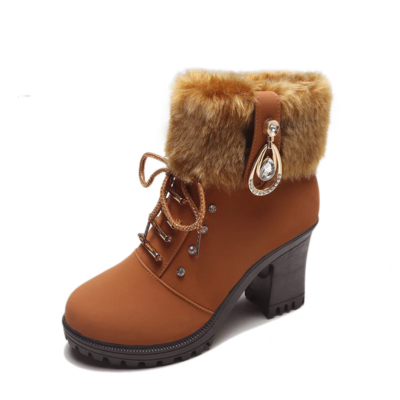 Damen Kunstfellgefütterte Stiefeletten mit eleganten Schnallen und robustem Blockabsatz Heidi Mode - Image 7