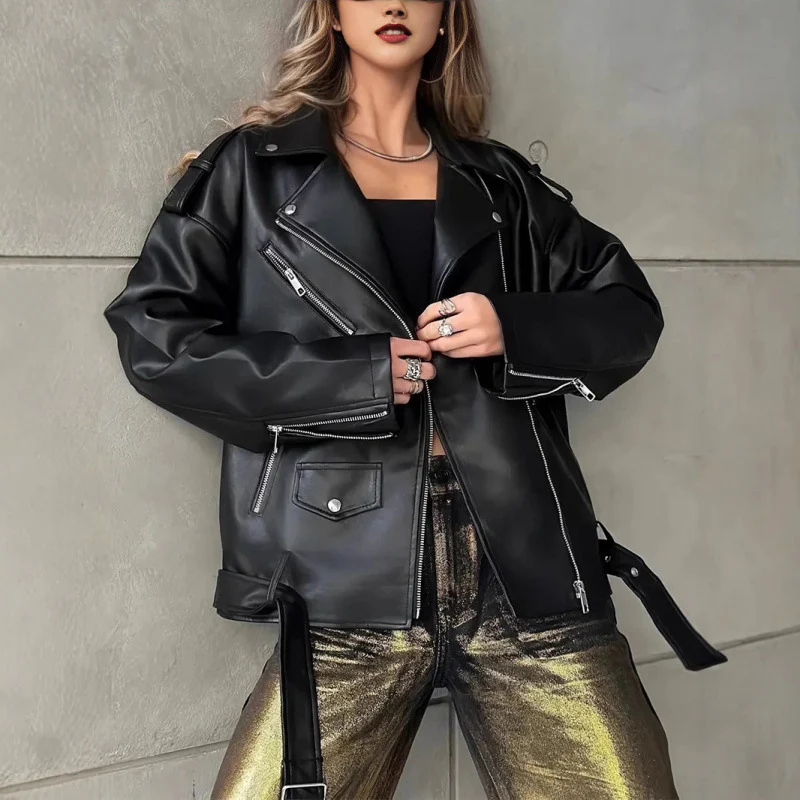 Damen Kunstleder Bikerjacke mit Nieten - Image 3