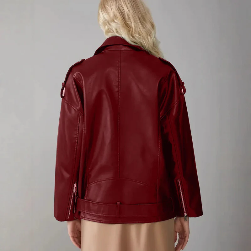 Damen Kunstleder Bikerjacke mit Nieten - Image 4