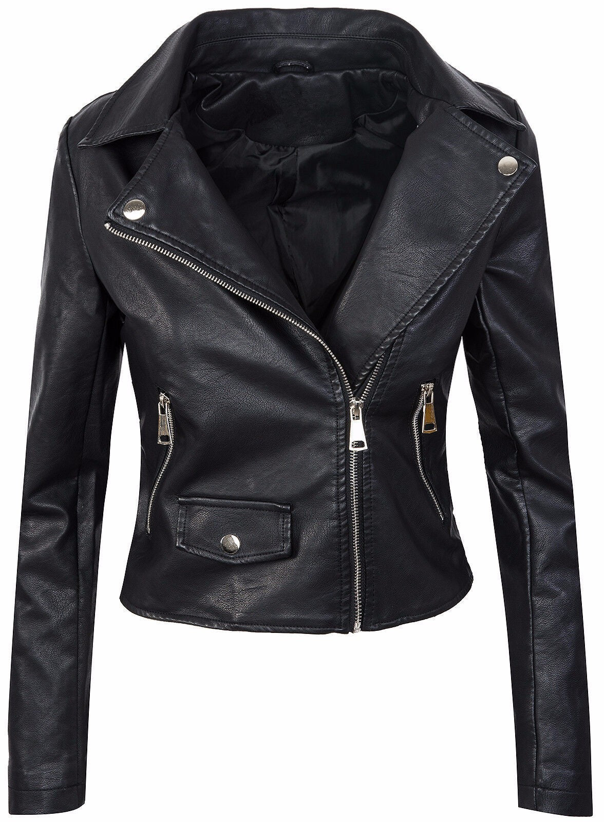 Damen Kunstleder Bikerjacke mit asymmetrischem Reißverschluss - Image 2