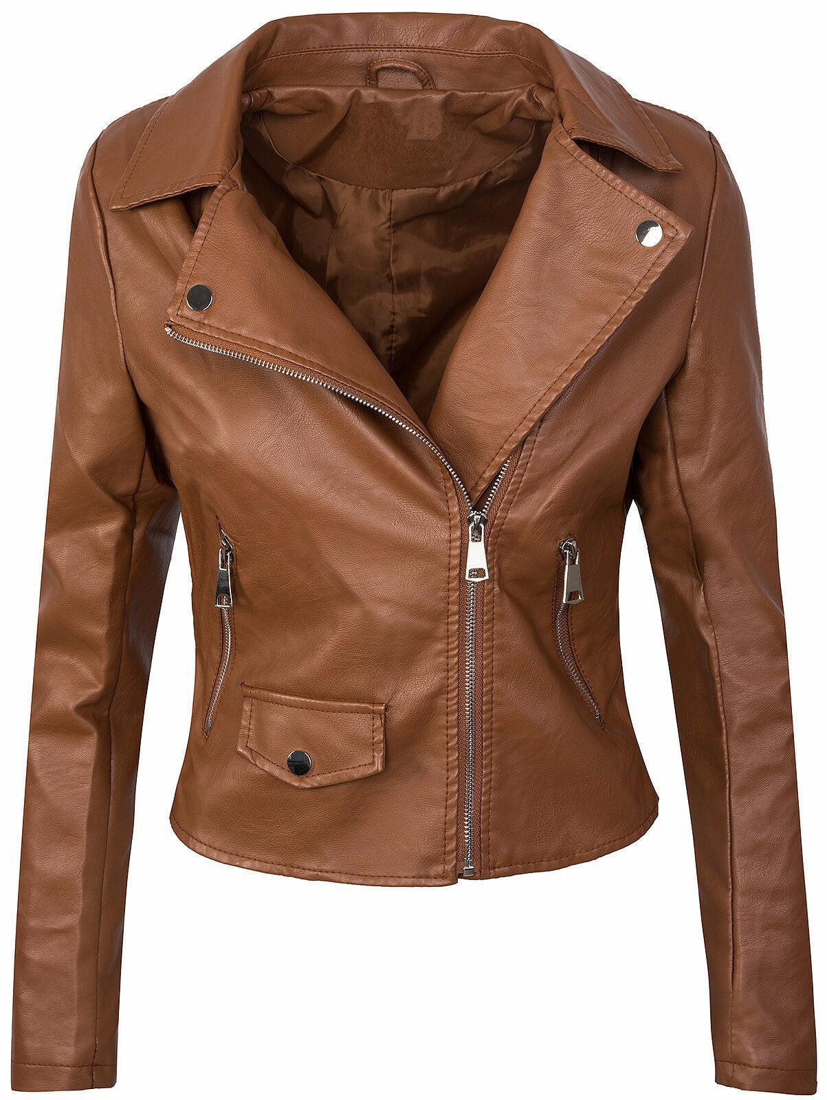 Damen Kunstleder Bikerjacke mit asymmetrischem Reißverschluss - Image 3