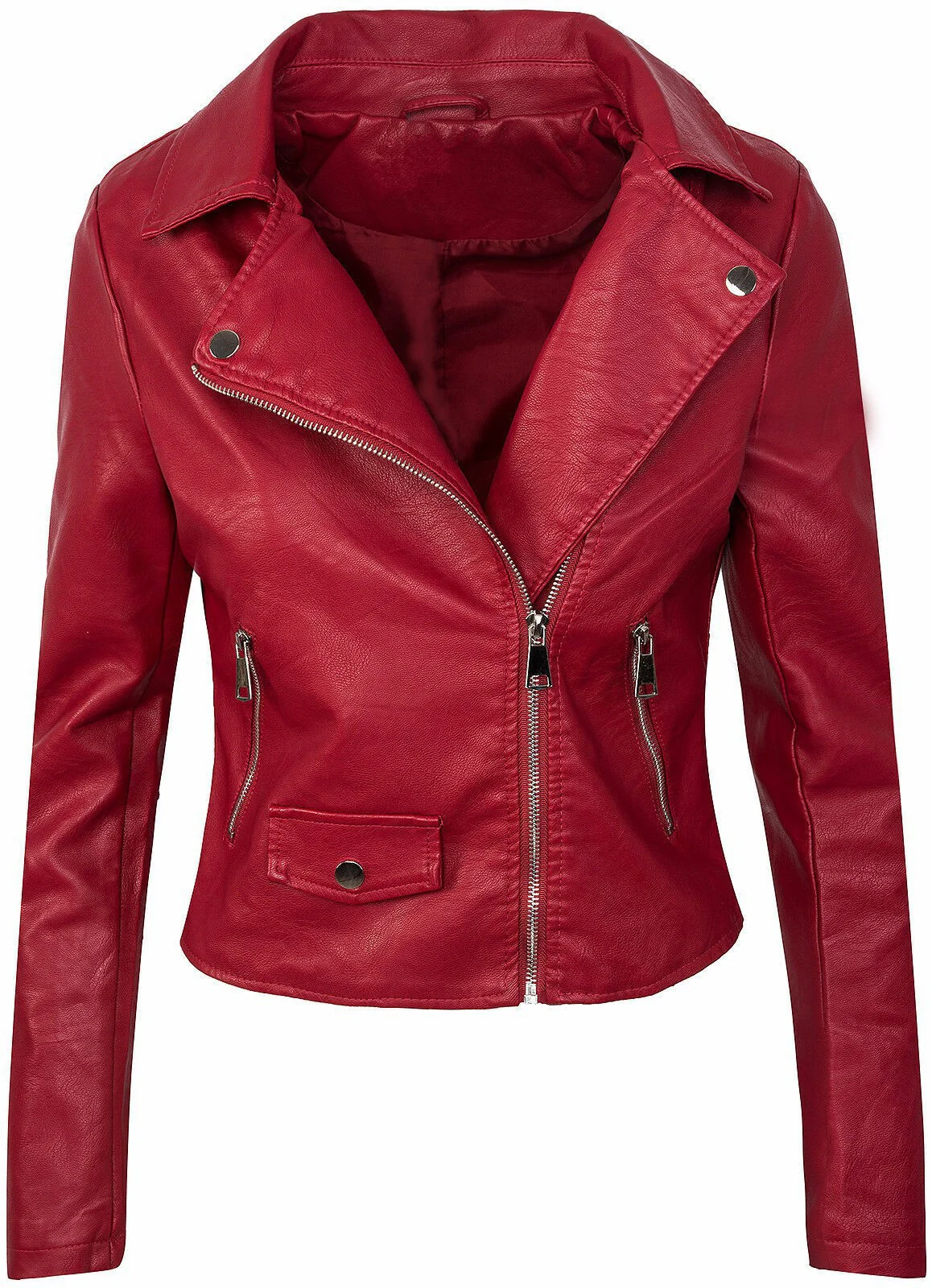 Damen Kunstleder Bikerjacke mit asymmetrischem Reißverschluss - Image 4