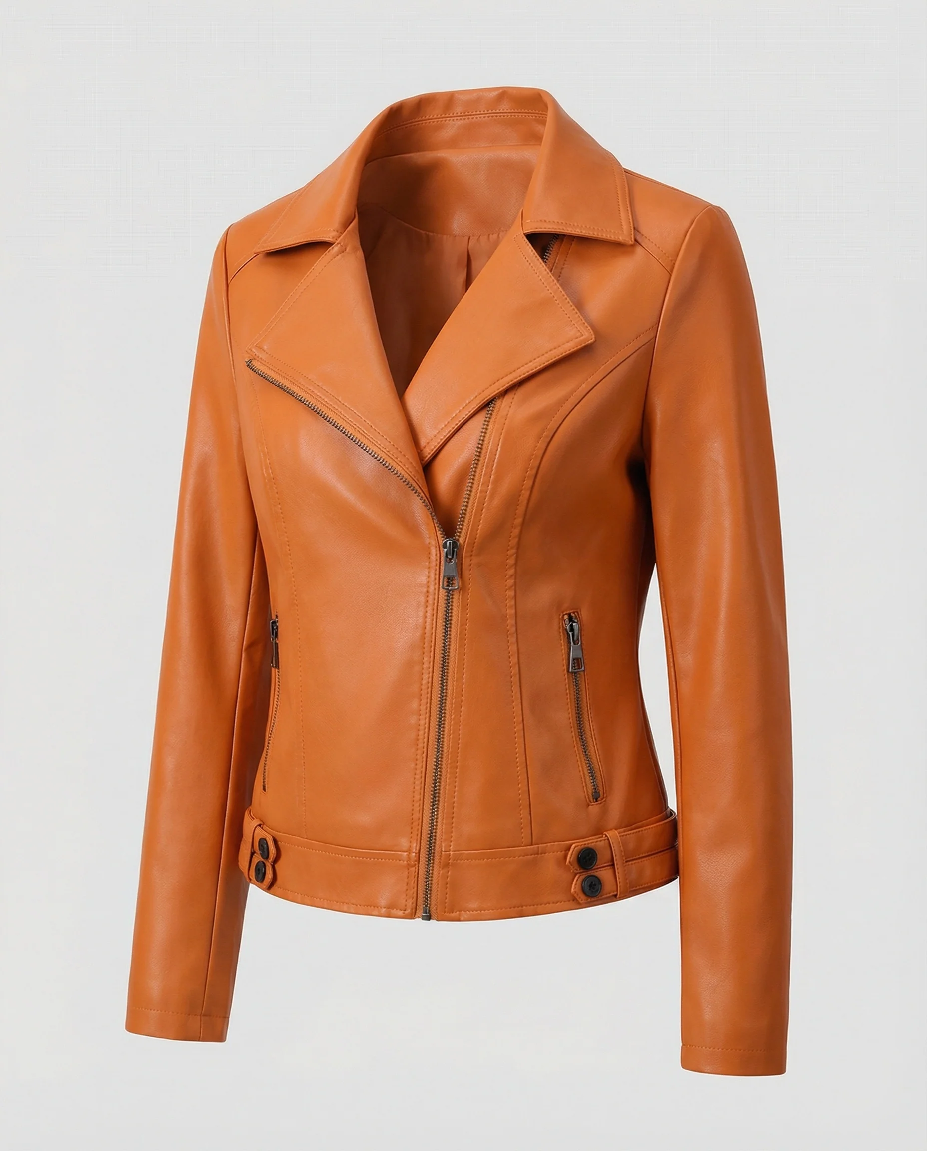 Damen Kunstleder-Bikerjacke mit asymmetrischem Reißverschluss wattierter Innenfütterung und taillierten Abnähern Heidi-Mode - Image 5