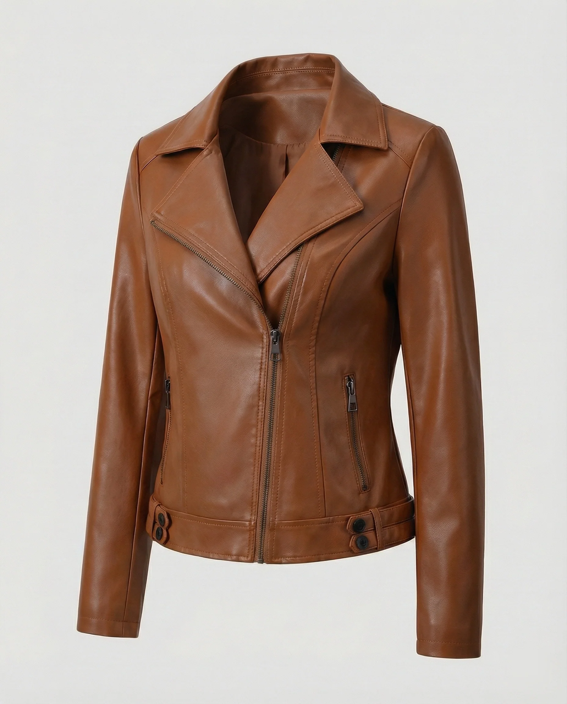 Damen Kunstleder-Bikerjacke mit asymmetrischem Reißverschluss wattierter Innenfütterung und taillierten Abnähern Heidi-Mode - Image 6