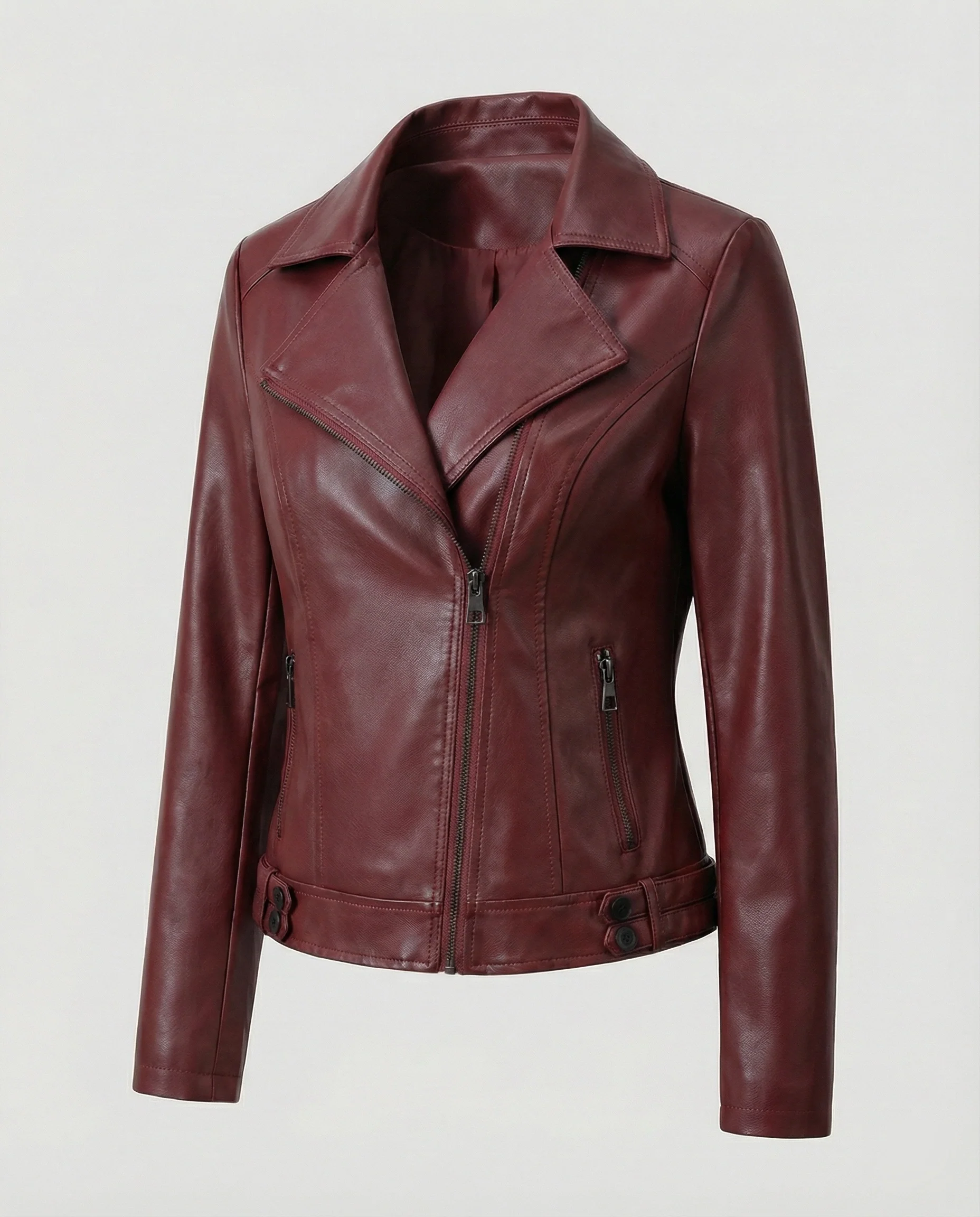 Damen Kunstleder-Bikerjacke mit asymmetrischem Reißverschluss wattierter Innenfütterung und taillierten Abnähern Heidi-Mode - Image 9