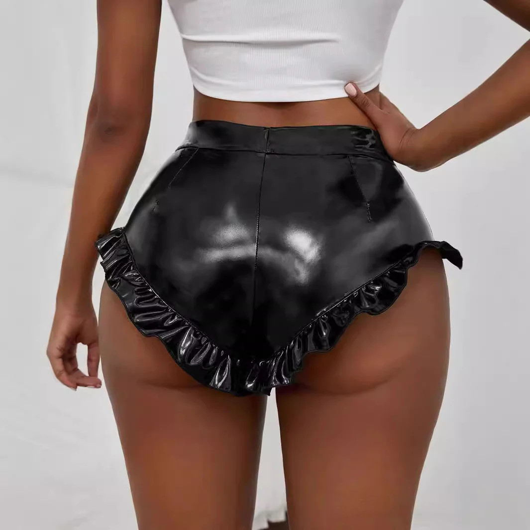 Damen Kunstleder-Shorts mit Rüschendetails und hohem Bund Heidi-Mode - Image 4