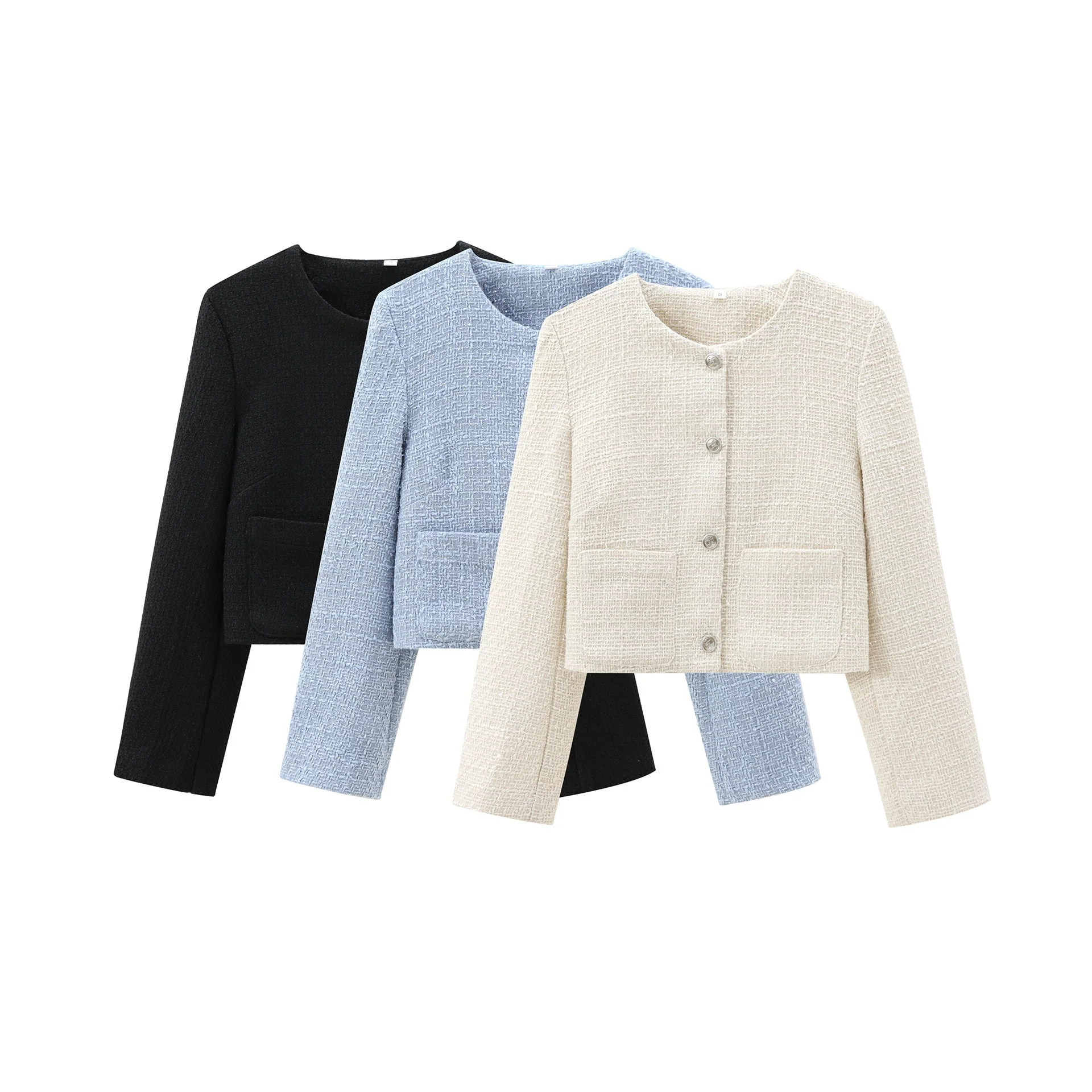 Damen Kurz Geschnittene Designer-Jacke mit Strukturiertem Stoff Heidi-Mode