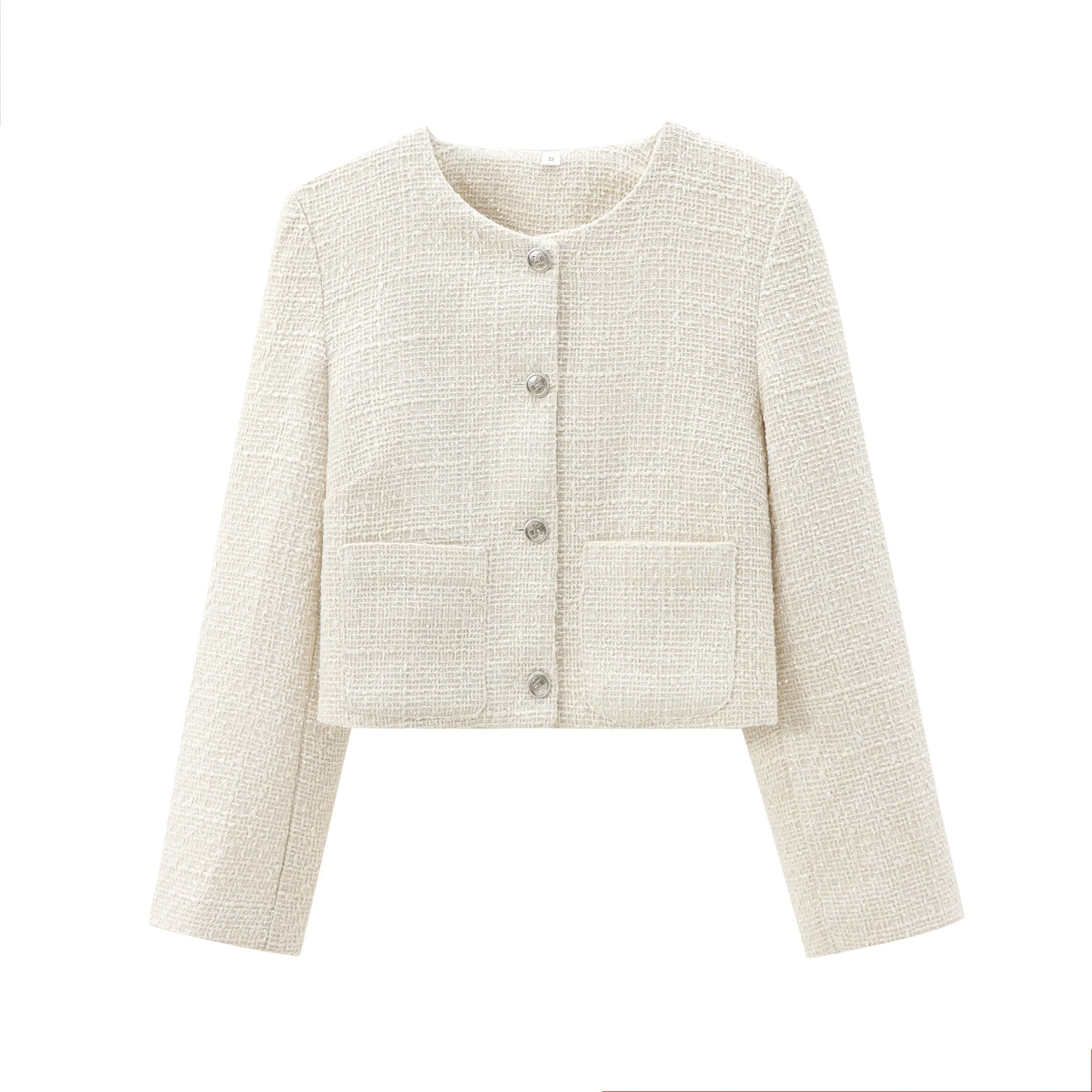 Damen Kurz Geschnittene Designer-Jacke mit Strukturiertem Stoff Heidi-Mode - Image 3