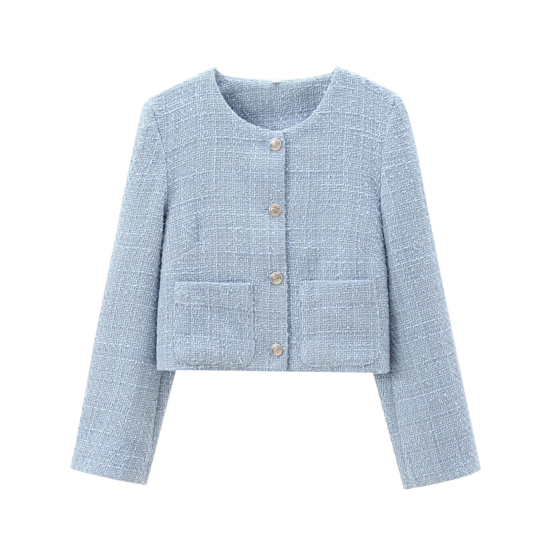 Damen Kurz Geschnittene Designer-Jacke mit Strukturiertem Stoff Heidi-Mode - Image 4