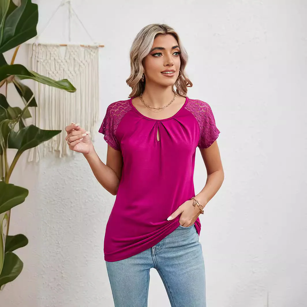 Damen Kurzarm-Bluse mit Spitzenärmeln Heidi-Mode - Image 2