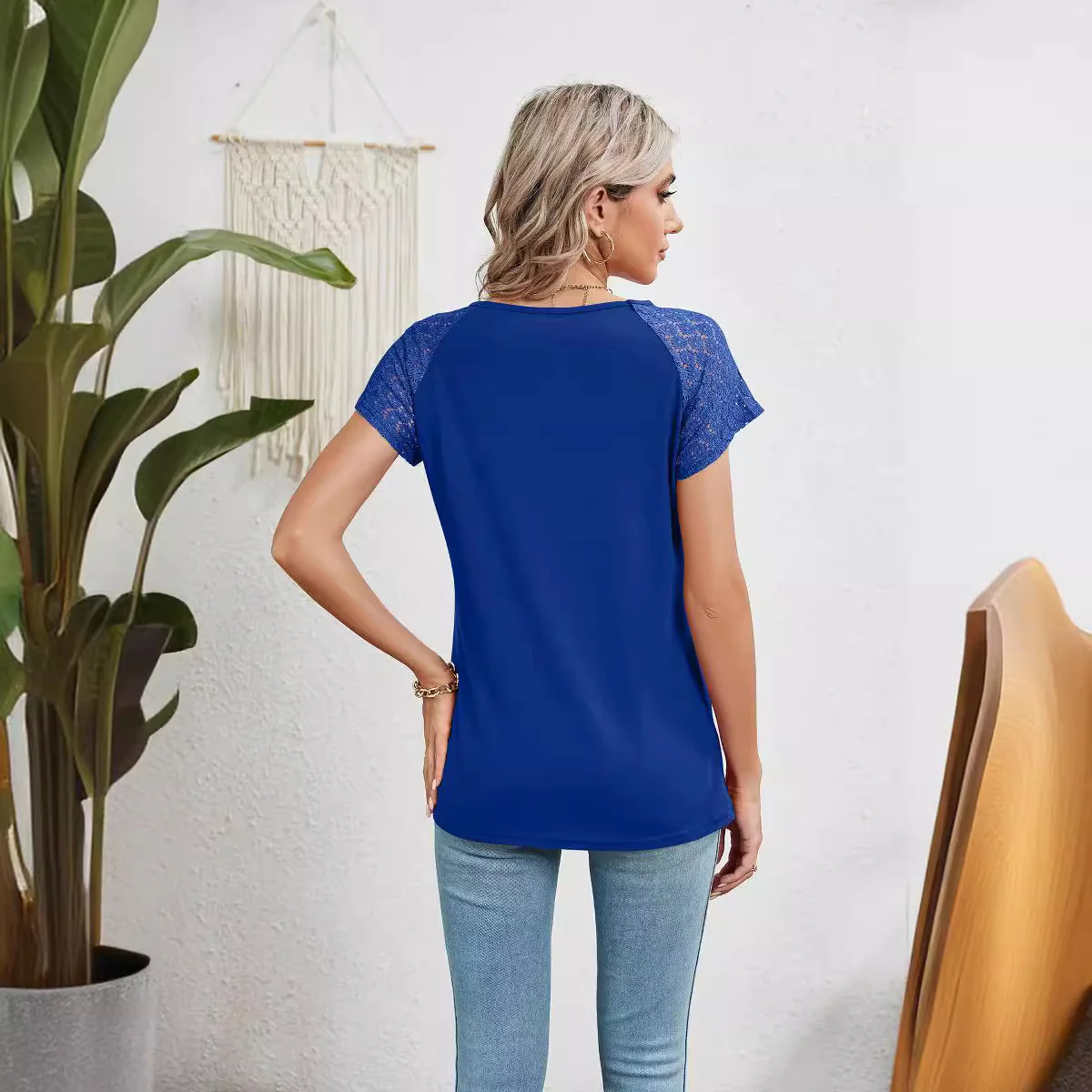 Damen Kurzarm-Bluse mit Spitzenärmeln Heidi-Mode - Image 4