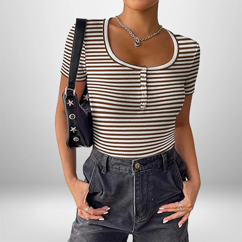 Damen Kurzarm Bodysuit mit Knopfdetails und Figurbetonter Silhouette Heidi-Mode - Image 10