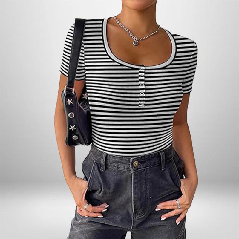 Damen Kurzarm Bodysuit mit Knopfdetails und Figurbetonter Silhouette Heidi-Mode - Image 17