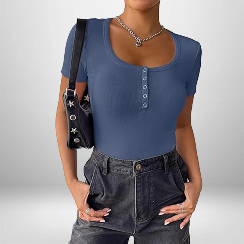 Damen Kurzarm Bodysuit mit Knopfdetails und Figurbetonter Silhouette Heidi-Mode - Image 18