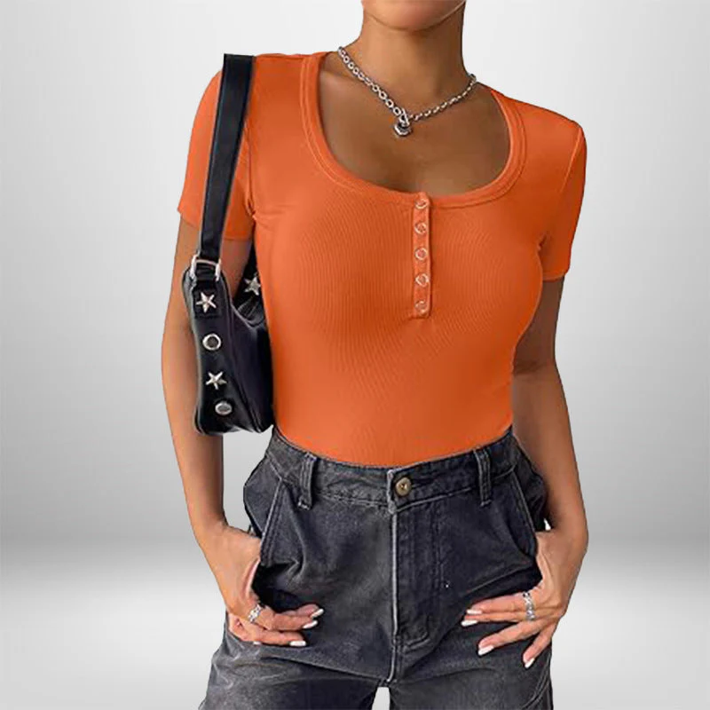 Damen Kurzarm Bodysuit mit Knopfdetails und Figurbetonter Silhouette Heidi-Mode - Image 20