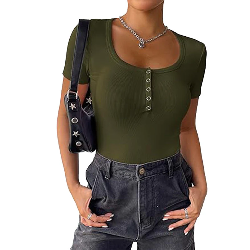 Damen Kurzarm Bodysuit mit Knopfdetails und Figurbetonter Silhouette Heidi-Mode - Image 5