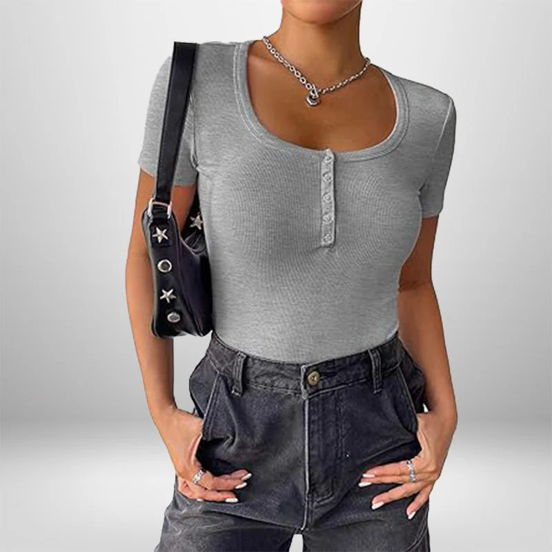 Damen Kurzarm Bodysuit mit Knopfdetails und Figurbetonter Silhouette Heidi-Mode - Image 8