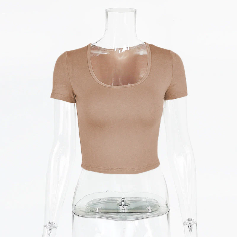 Damen Kurzarm Crop-Top mit Rundhalsausschnitt und Figurbetonter Passform Heidi-Mode - Image 5