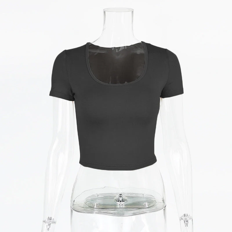 Damen Kurzarm Crop-Top mit Rundhalsausschnitt und Figurbetonter Passform Heidi-Mode - Image 6