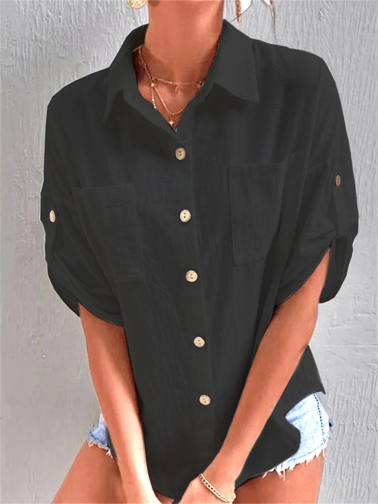 Damen Kurzarm-Hemd mit aufgesetzten Taschen und lässigem Schnitt Heidi-Mode - Image 7